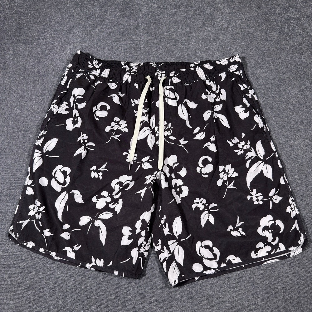 Fair Harbor Shorts Mens XL Swim Trunks Black Floral Lined Performance Drawstring